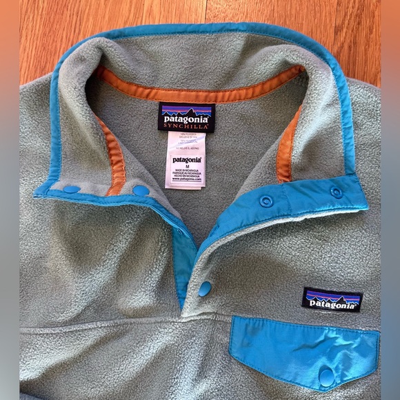 Patagonia Women's Retro Synchilla Snap-T Fleece Pullover Green Blue Size Medium - Picture 2 of 6